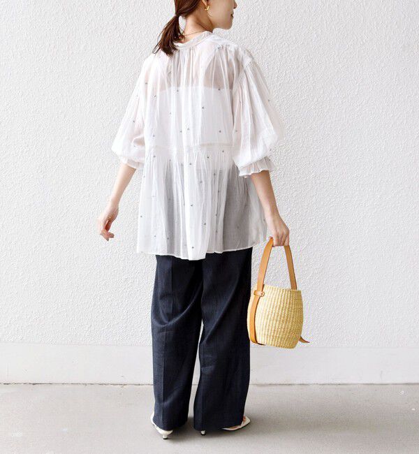 SHIPS for women「《予約》〈手洗い可能〉コットン オーガンジー リーフ 刺繍 袖 フリル ブラウス」|シャツ・ブラウス|