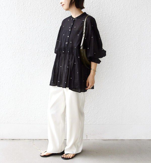 SHIPS for women「《予約》〈手洗い可能〉コットン オーガンジー リーフ 刺繍 袖 フリル ブラウス」|シャツ・ブラウス|