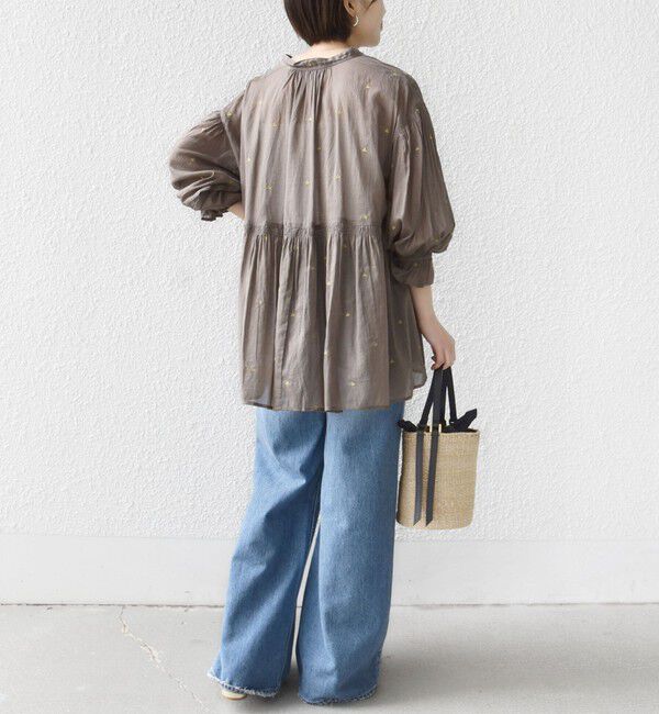 SHIPS for women「《予約》〈手洗い可能〉コットン オーガンジー リーフ 刺繍 袖 フリル ブラウス」|シャツ・ブラウス|