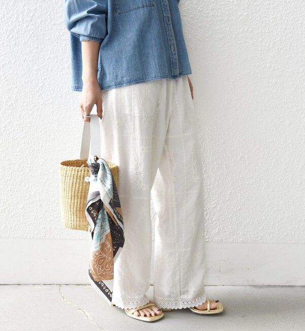 SHIPS for women「《予約》〈手洗い可能〉パッチワーク レース ドロスト パンツ」|その他|オフホワイト