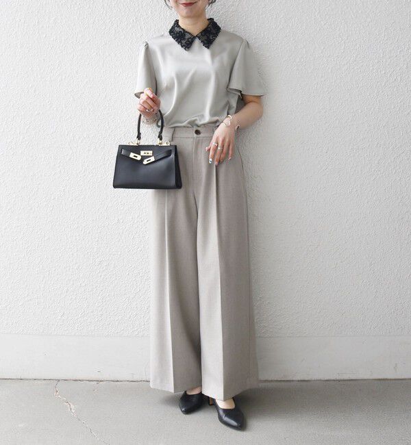 SHIPS any「《予約》SHIPS any:〈洗濯機可能〉サテン レースカラー ショートスリーブ ブラウス」|シャツ・ブラウス|