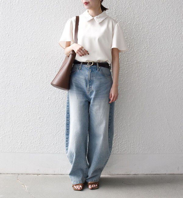 SHIPS any「《予約》SHIPS any:〈洗濯機可能〉サテン レースカラー ショートスリーブ ブラウス」|シャツ・ブラウス|