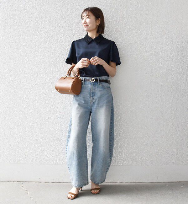 SHIPS any「《予約》SHIPS any:〈洗濯機可能〉サテン レースカラー ショートスリーブ ブラウス」|シャツ・ブラウス|