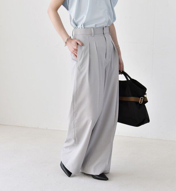 quaranciel「《予約》quaranciel:〈洗濯機可能〉CALCULO(R)使用 イージー タック ワイド パンツ」|その他|ライトグレー