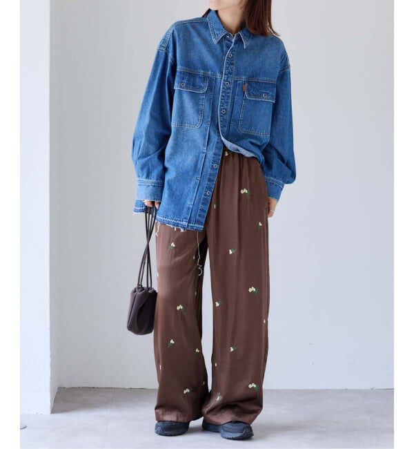 OUTDOOR PRODUCTS Usual Things「フラワーエンブロイダリーサテンイージーパンツ」|スラックス|