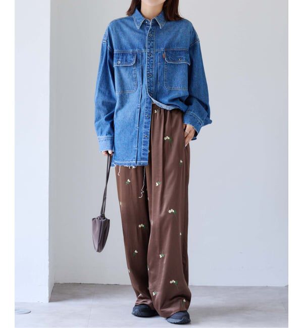 OUTDOOR PRODUCTS Usual Things「フラワーエンブロイダリーサテンイージーパンツ」|スラックス|