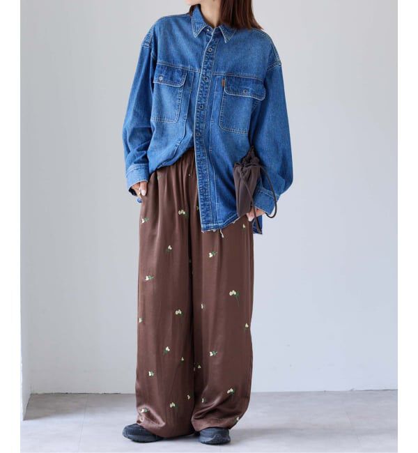 OUTDOOR PRODUCTS Usual Things「フラワーエンブロイダリーサテンイージーパンツ」|スラックス|