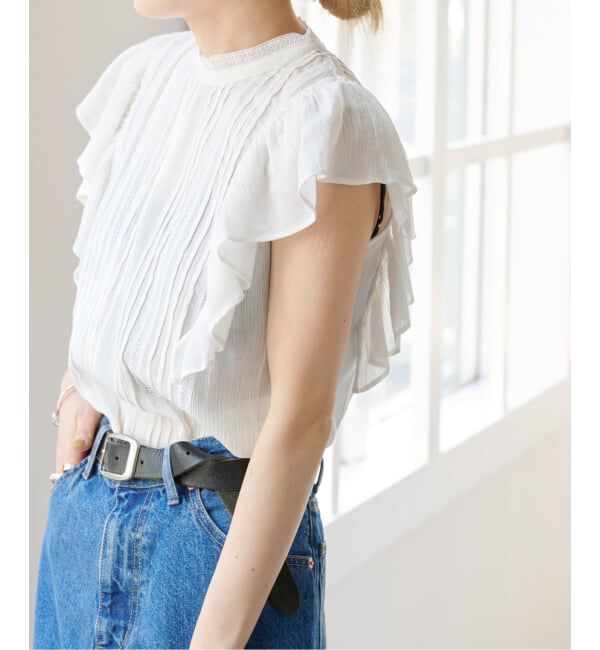 OUTDOOR PRODUCTS Usual Things「≪予約≫コットンレーストリムラッフルブラウス」|シャツ・ブラウス|