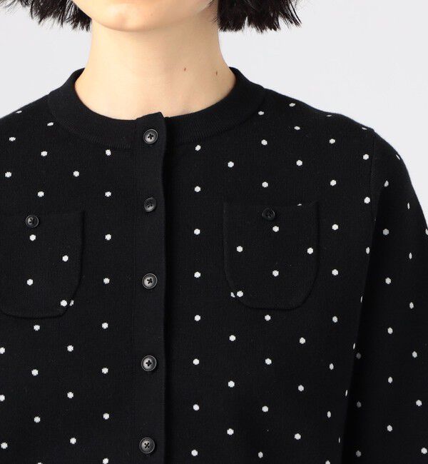 CABaN「コットンカシミヤ ドットジャカードクルーネックカーディガン」|カーディガン|