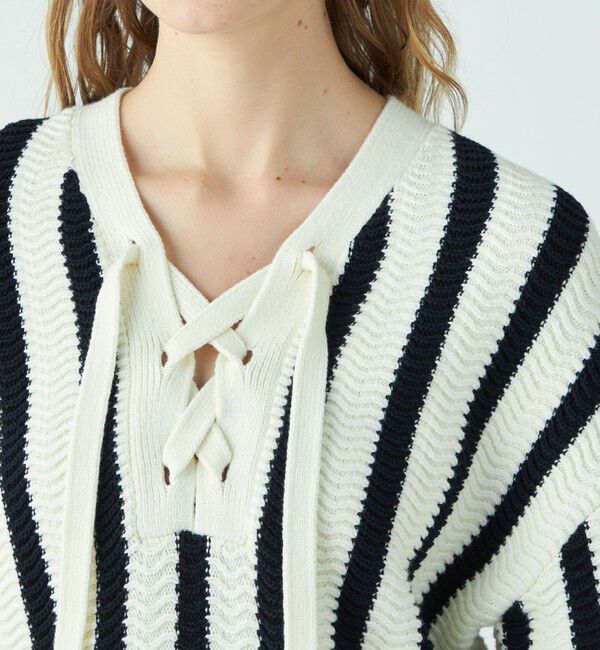 MACPHEE「ハイブリットコットン レースアッププルオーバー」|ニット・セーター|