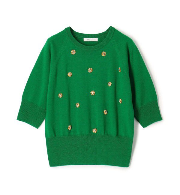 MACPHEE「ウールビジュー ハーフスリーブプルオーバー」|ニット・セーター|55 グリーン