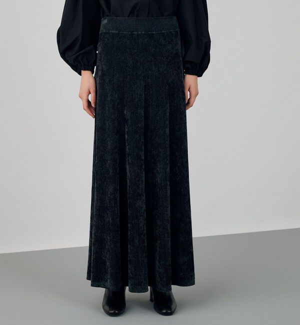 DES PRES「エアーシェニール フレアマキシスカート」|フレア|