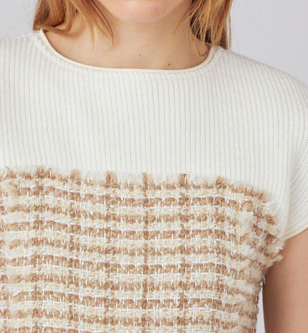 Ballsey「ニットコンビツイード フレンチスリーブワンピース」|ワンピース|