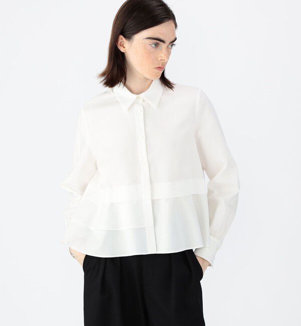 CABaN「タイプライターダブルクロス アシンメトリックフリルロングスリーブシャツ」|シャツ・ブラウス|