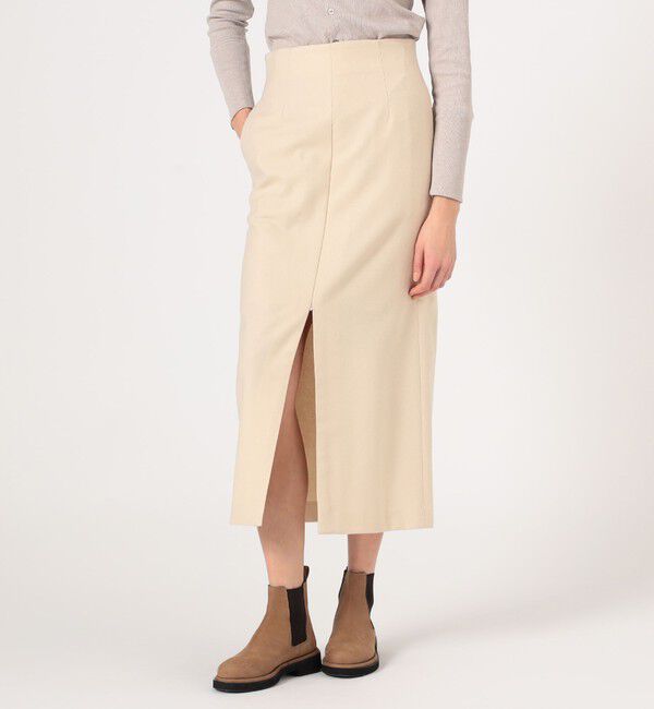 MACPHEE「ウールナイロンフランネル Iラインナロースカート」|タイト|