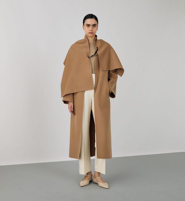 DES PRES「ライトダブルフェイスシャギー ストール付きコート」|ノーカラーコート|