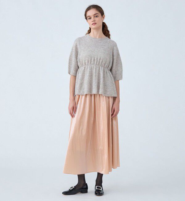 Ballsey「シャイニーコーティング ギャザーヨークロングスカート」|フレア|