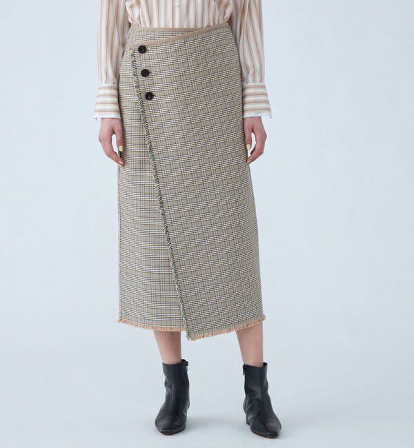 MACPHEE「コットンリバーチェック ラップスカート」|タイト|