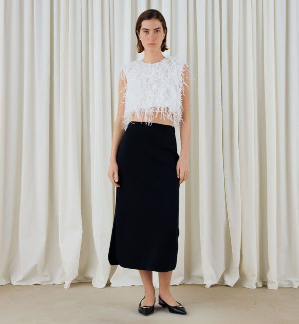 DES PRES「レーヨンナイロンダブルフェイス Aラインミディスカート」|台形|