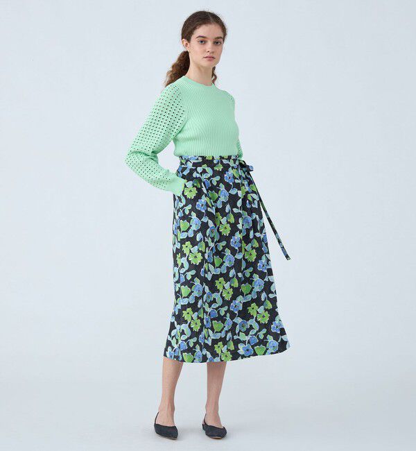 Ballsey「スプリングフラワープリント アシンメトリータックスカート」|フレア|