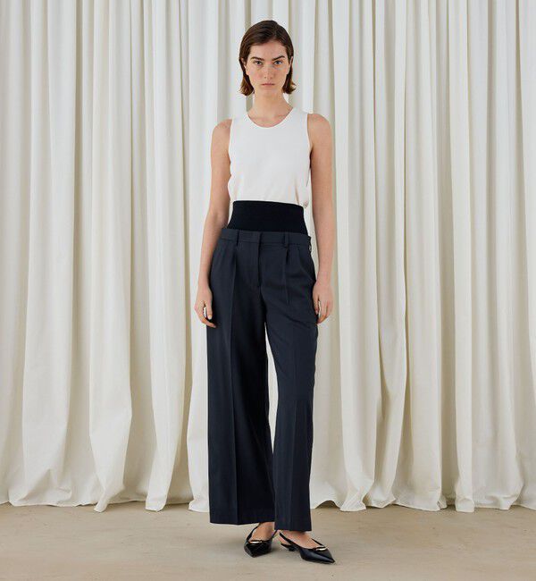 DES PRES「ハイツイストギャバジン ウエストバンド付きパンツ」|スラックス|