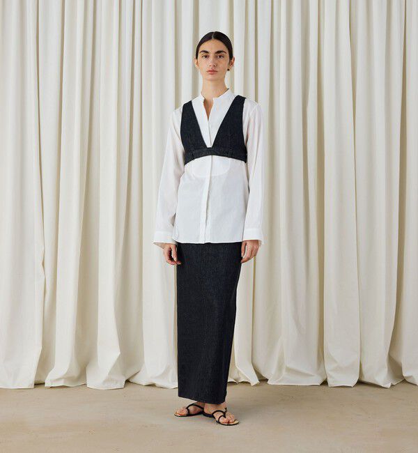 DES PRES「ブラックデニム ブラレット付きマキシスカート」|タイト|