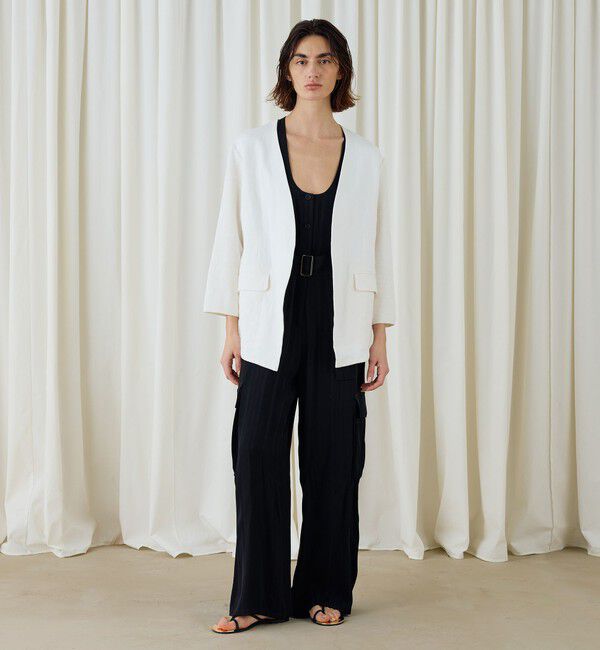 DES PRES「ファブリックコンビ Vカラージャケット」|ノーカラージャケット|