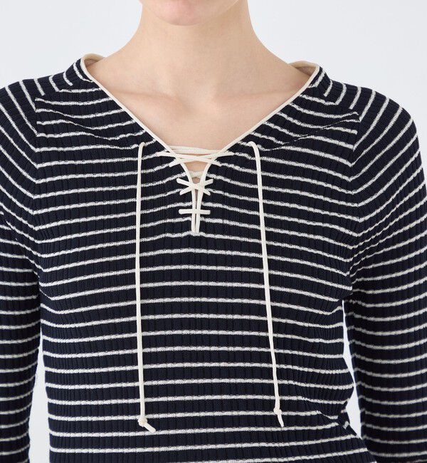 Ballsey「ランダムリブボーダー レースアッププルオーバー」|ニット・セーター|