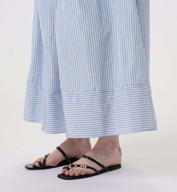 MACPHEE「メモリータフタストライプ ギャザーロングスカート」|フレア|