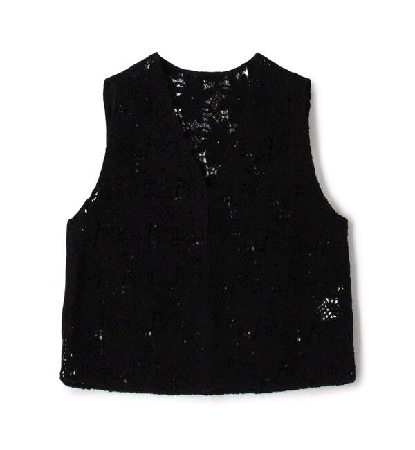 MACPHEE「ウィンドミルクロシェ Vネックベスト」|ベスト・ジレ|19 ブラック