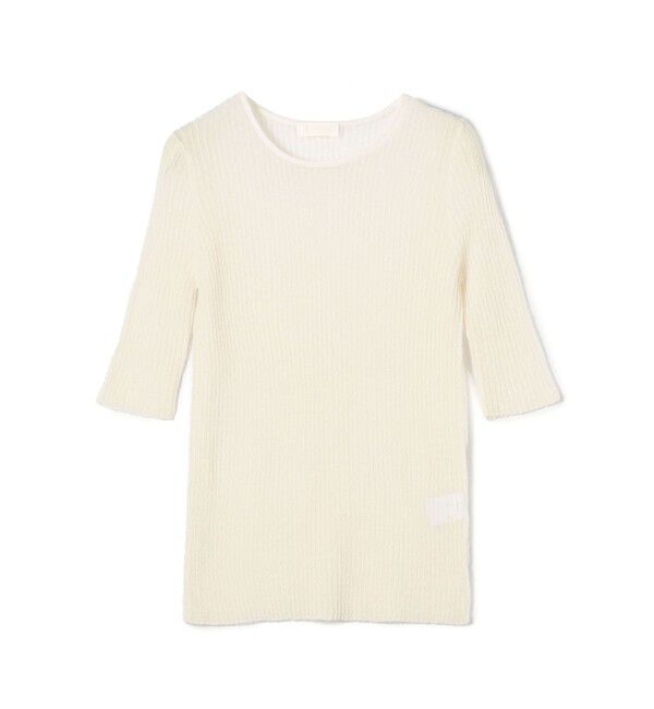 Ballsey「シアーダブルジャカード ハーフスリーブプルオーバー」|ニット・セーター|11 ホワイト