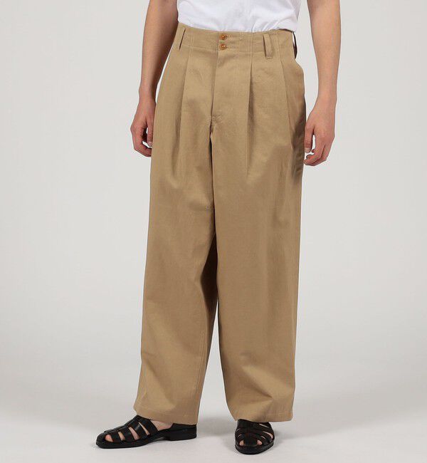 TOMORROWLAND MENS「リネンコットン 2プリーツ ワイドパンツ」|チノ|