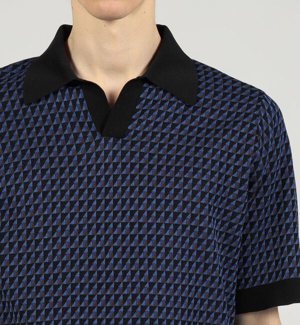 TOMORROWLAND MENS「コットンリネンナイロン ジオメトリック ハーフスリーブ プルオーバーニット」|ニット・セーター|