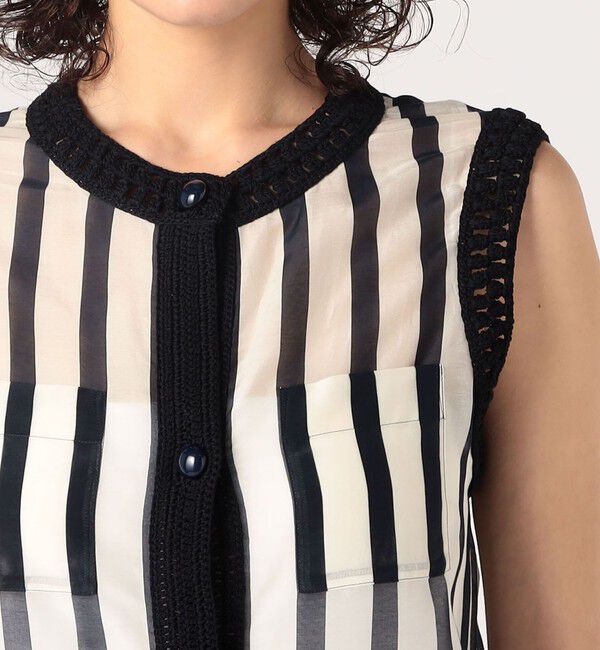 DES PRES「コットンシルクローンストライプ スリーブレスジレ」|シャツ・ブラウス|