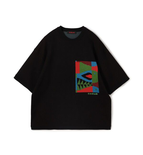 CABaN「CABaN フィッシュジャカード ハーフスリーブプルオーバー」|ニット・セーター|18 ブラック系