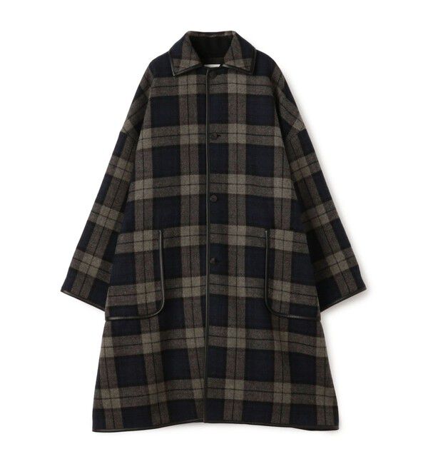 GALERIE VIE「タータンウールツイード バルカラーコート」|ステンカラーコート|66 ブルー系
