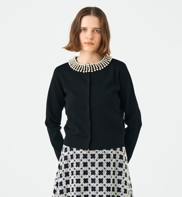 Ballsey「ウールポリエステルパールコンビ クルーネックカーディガン」|カーディガン|