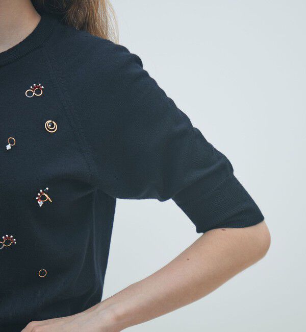 MACPHEE「ウールビジュー ハーフスリーブプルオーバー」|ニット・セーター|