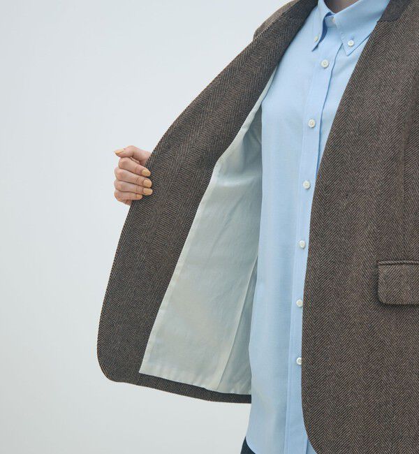 MACPHEE「アルパカヘリンボーン カラーレスジャケット」|ノーカラージャケット|