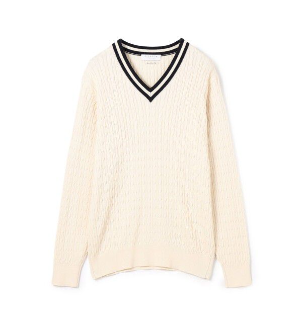 TOMORROWLAND MENS「コットンシルク Vネックプルオーバー ケーブルニット」|ニット・セーター|16 オフホワイト