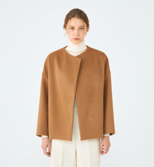 Ballsey「ウールカシミヤビーバー ショートコクーンコート」|ノーカラーコート|