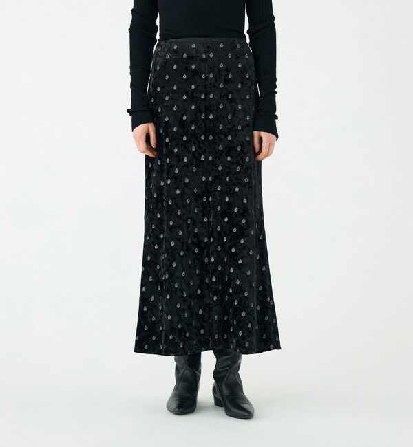 SOULEIADO「ベロアエンブロイダリー ナロースカート」|フレア|