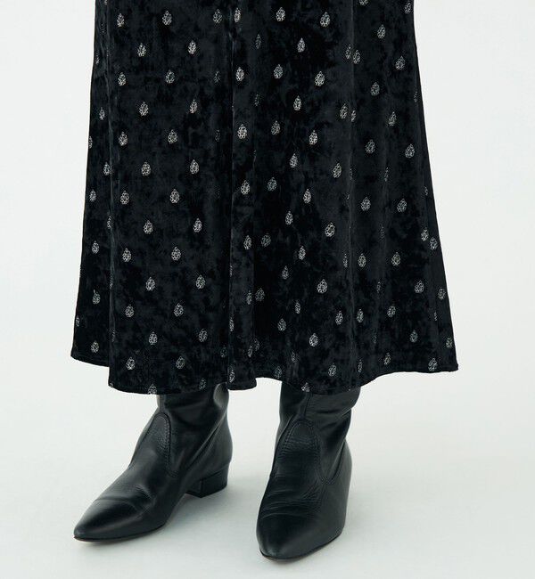 SOULEIADO「ベロアエンブロイダリー ナロースカート」|フレア|