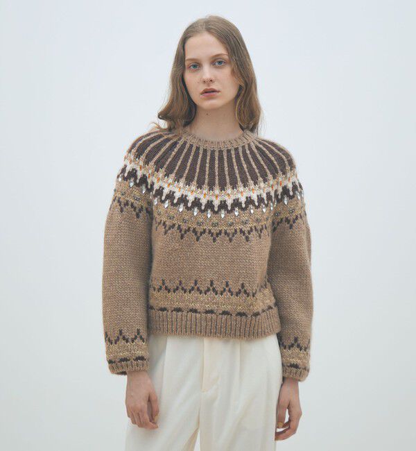 MACPHEE「ビジュージャカード クルーネックプルオーバー」|ニット・セーター|