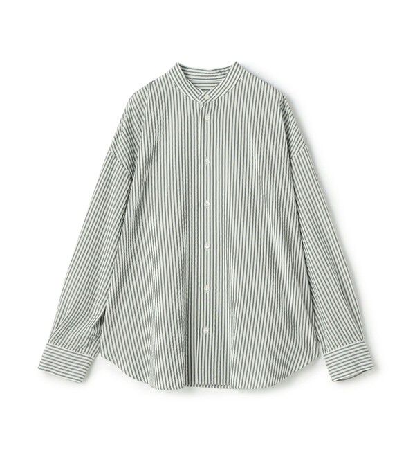 GALERIE VIE「ソフトストライプ スタンドカラーシャツ」|シャツ・ブラウス|54 グリーン系