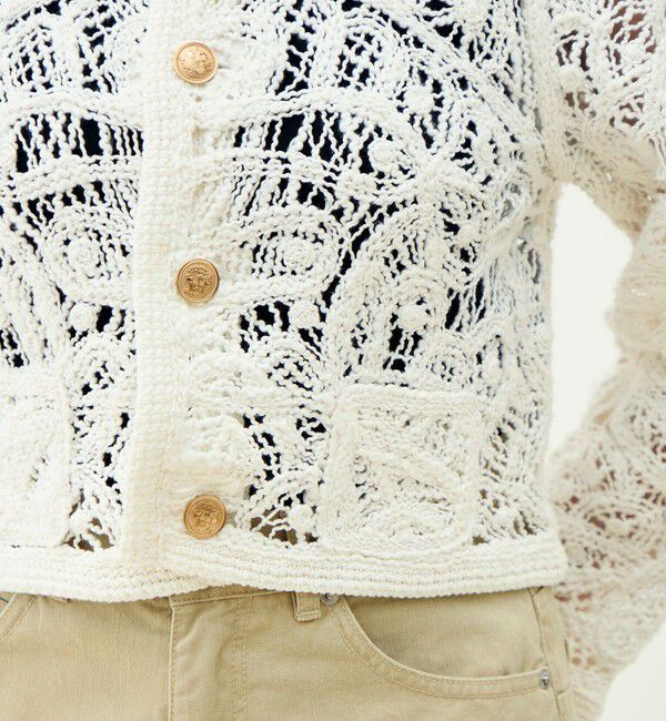 MACPHEE「コットンエンブロイダリー クルーネックジャケット」|ノーカラージャケット|
