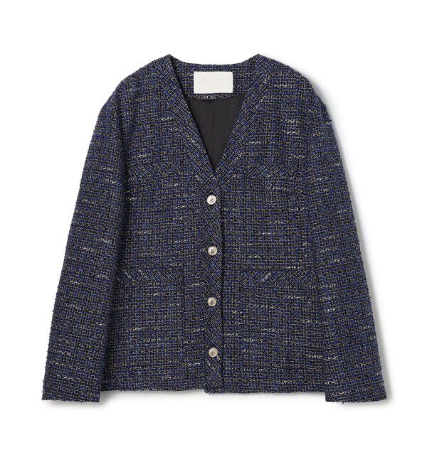 Ballsey「エアリーファンシーツイード Vカラージャケット」|ノーカラージャケット|68 ネイビー系
