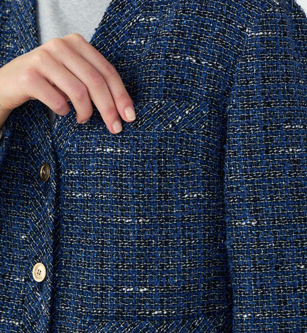 Ballsey「エアリーファンシーツイード Vカラージャケット」|ノーカラージャケット|