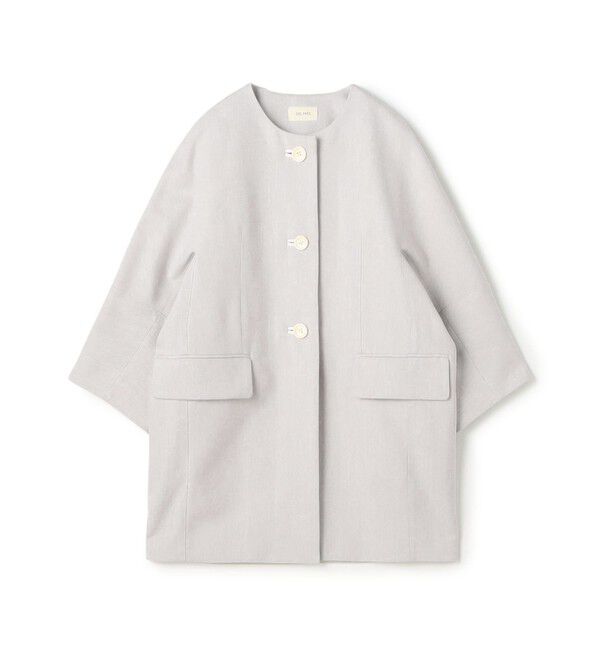 DES PRES「コットンオックスフォード キモノスリーブミディコート」|ノーカラーコート|61 ライトブルー