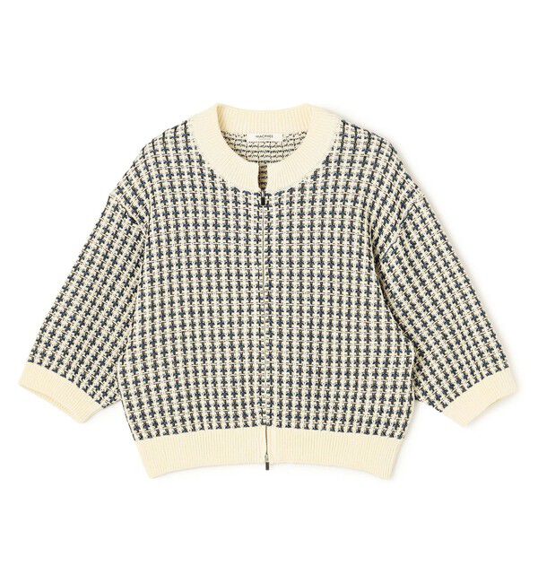 MACPHEE「ギマコットンチェック ジップアップカーディガン」|カーディガン|62 ブルー系